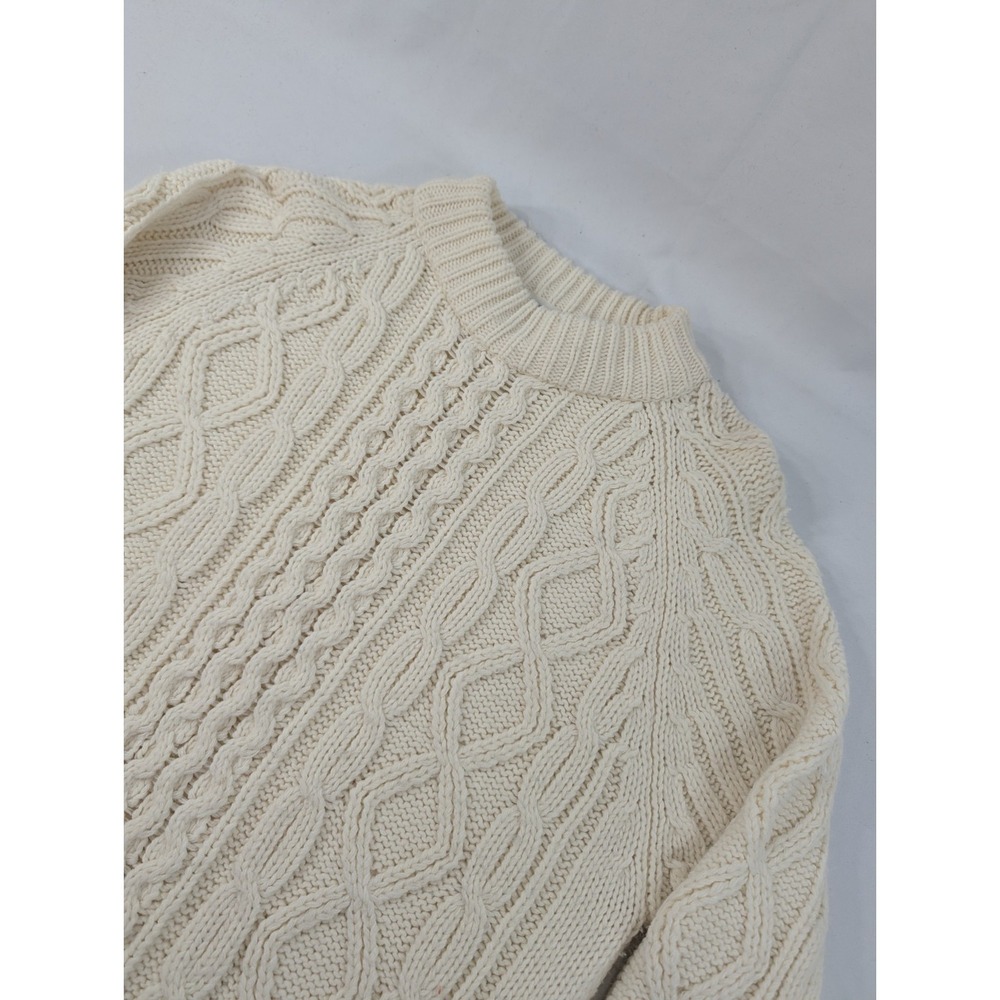 Sears Vintage 70s Knitted Acrylic Thick Cream Cable Knit Sweater Pullover Ski